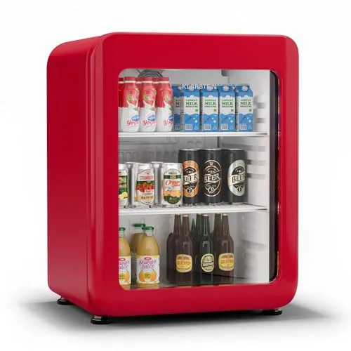 Klarstein Audrey Evo Getränkekühlschrank - Retro-Design, 68L mit Glastür - Getränkekühlschrank im stilvollen Retro-Design mit LED-Beleuchtung und doppelt verglaster Tür für optimale Temperaturstabilität. Ideal für jeden Raum und energieeffizient mit individueller Temperatureinstellung.