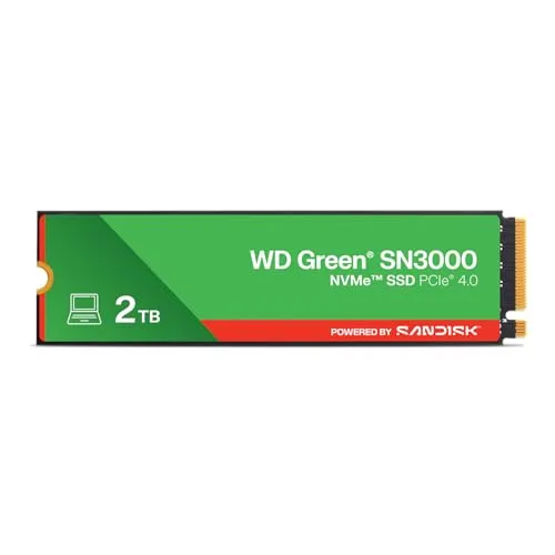 WD Green SN3000 NVMe SSD - 2 TB - Festplatten mit 2 TB Speicher, blitzschnelle NVMe-Technologie für hohe Datenübertragungsraten und verbesserte Systemleistung.