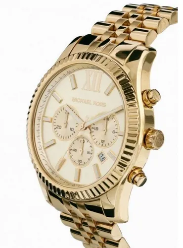 MICHAEL KORS Lexington MK8281 Gold Schwarz 45mm Herrenuhr - Elegante Armbanduhr mit Chronograph, 100m wasserdicht und Leuchtzeigern. Perfekt für stilbewusste Männer, die Wert auf Funktionalität und Design legen.