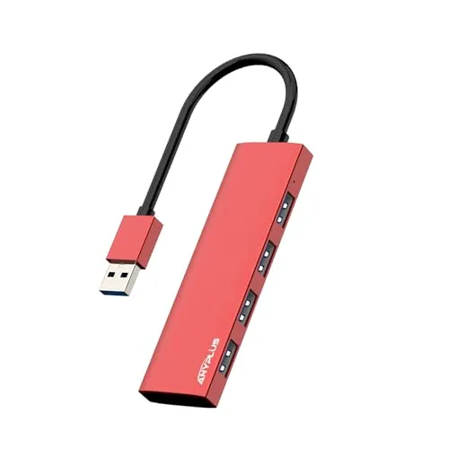 ANYPLUS Hub 3.0, Aluminiumlegierung Ultra Slim USB Verteiler, Tragbarer 4 Port Mehrfachstecker für Laptop, PC, iMac, Mac Pro, Surface Pro, MacBook, Flash Drive, XPS【Rot】