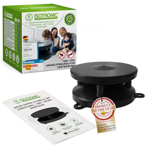 ISOTRONIC Mäuseschreck/Marderabwehr Mobil 360° - Ultraschall-Abwehrgerät für Auto, Haus und Garage, bietet Rundumschutz mit 360° Frequenzausstrahlung und Abschaltautomatik für nachhaltige Tierabwehr.