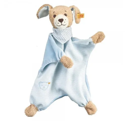 Steiff Schmusetuch Gute Nacht Hund - Stilltuch aus weichem Plüsch, ideal für Neugeborene, mit gestickten Augen und »Knopf im Ohr«, waschbar und perfekt zum Kuscheln.