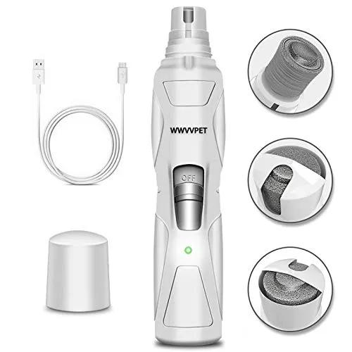 Krallenschleifer für Hunde Katzen mit Licht und 2 Rädern, Haustier Nagelfräser Krallenschere, Leistungsfähiger und Leiser Nagelfeile, Vibrationsarmer Hunde Nagelknipser, Elektrischer Nagelschneider