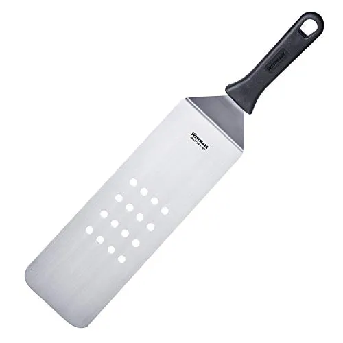 Westmark Profi-Wender/Grill-Spachtel, Gewinkelt, Flexibel, Gelocht, Klingenmaß: 9,5 x 27,5 cm, Länge: 43 cm, Rostfreier Edelstahl/Kunststoff, Master Line, Schwarz/Silber, 13432270
