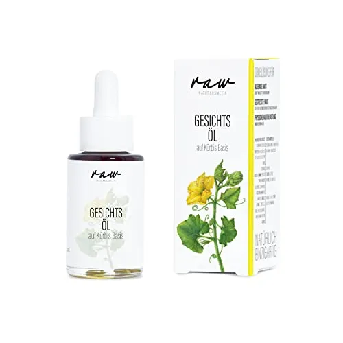 raw Kosmetik Gesichtsöl Kürbis - Tagespflege mit kaltgepressten Bio-Ölen, ideal für gestresste und alternde Haut, hilft natürlich bei Falten und ist vegan sowie klimaneutral zertifiziert.