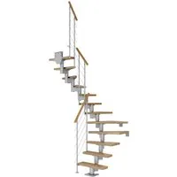 Dolle Mittelholmtreppe Dublin 1/2 gewendelt aus Eiche - Treppen & Geländer – Perfekt für Selbsteinbau, anpassbar an individuelle Raumverhältnisse und Geschosshöhen bis 337 cm, modernes Design mit hochwertigem Edelstahlgeländer.