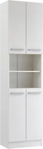 Saphir Hochschrank Quickset 335 Badschrank 50 cm breit, 4 Türen, 1 Nische, 3 Einlegeböden Badezimmer-Hochschrank, Weiß Glanz, Griffe in Chrom glänzend