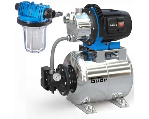 Güde Akku-Gartenpumpe HWW 1000 ES - Leistungsstarkes Hauswasserwerk mit 1000 W, 20 l Kessel und 3800 l/h Fördervolumen. Ideal für die zuverlässige Wasserversorgung von Garten und Haus. Robuste Materialien und benutzerfreundliches Design garantieren Langlebigkeit.