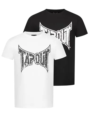 Tapout Herren T-Shirt AMBOYN Doppelpack XL - Schwarz/Weiß - Praktischer Doppelpack mit T-Shirts in regulärer Passform. Aus hochwertiger Baumwolle, mit klassischem Rundhalsausschnitt und modernem Logo-Druck in Cracked-Optik. Ideal für jeden Tag.