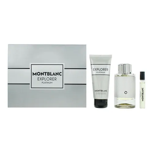 Mont Blanc Explorer Platinum Geschenkset 100ml EDP + 100ml Duschgel + 7.5ml EDP - Eau de Parfum Geschenkset mit intensivem, holzig-aromatischem Duft für Männer und Frauen. Ideal für Abenteuerlustige, die Eleganz und Selbstbewusstsein ausstrahlen möchten.