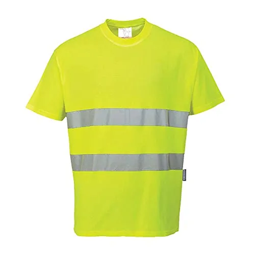 Portwest Baumwoll-Comfort-T-Shirt S172YERS, Gelb - Arbeitshemden & -shirts, atmungsaktives Baumwollgewebe mit HiVisTex Reflexband für erhöhte Sichtbarkeit und Sicherheit bei der Arbeit.