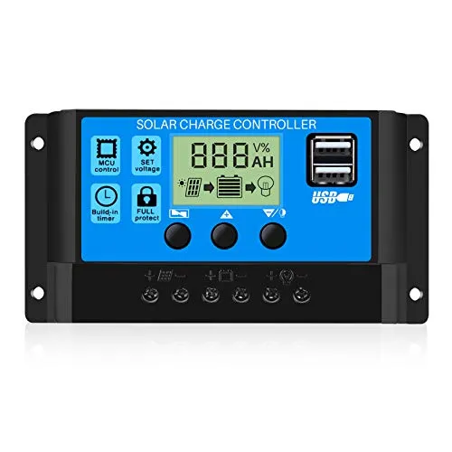 Thlevel 30A Solar Laderegler für 12V-24V Batterien mit USB-Port - Intelligenter PWM Solar Laderegler mit 30A Ladeleistung, LCD-Display und Sicherheitsfunktionen. Ideal für Blei-Säure Batterien, einfach zu bedienen und langlebig.