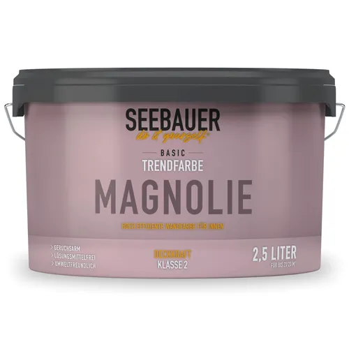 SEEBAUER diy Trendfarbe Rosa 2,5L (No. T06 Magnolie) für den Innenbereich - Edelmatte Wandfarbe Rosa - Hochdeckende Innenfarbe in Profi-Qualität