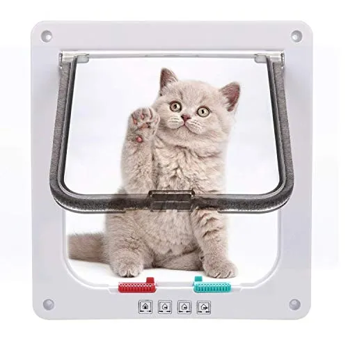 Sailnovo Katzenklappe 4-Way Magnetic Lock hundeklappe Haustiertüre Cat Flap große， 23.5*25*5.5cm Dog Cat Pet Door Flap Easy Install with Telescopic Frame with Heavy Duty Quiet Magnetic Frame, L weiß…