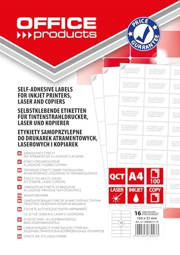 OFFICE PRODUCTS Etiketten Selbstklebend / 105 x 37 mm/ 100 Blatt A4 / Weiß/Günstige, Wirtschaftliche Selbstklebeetiketten/Adressaufkleber Bedruckbar Adressetiketten Klebeetiketten