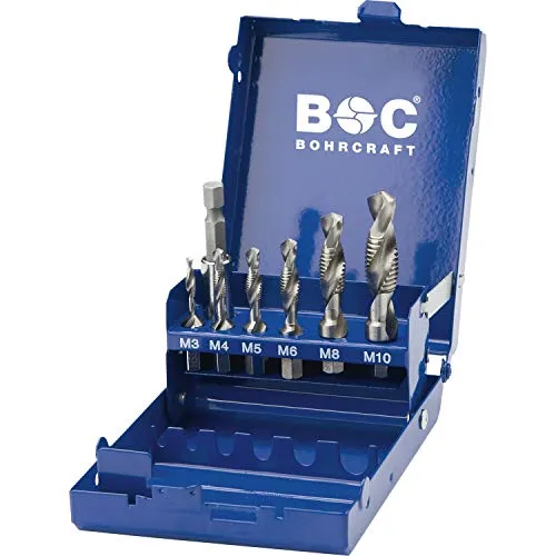 BOHRCRAFT Maschinen-Kombi-Gewindebohrer-Set HSS M3-M10 - Zubehör für Elektrowerkzeug, ideal zum Kernlochbohren und Gewindeschneiden in einem Arbeitsgang. Inklusive 7-tlg. Set für vielseitige Anwendungen.