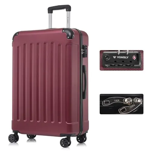 yonsly Premium Reisekoffer mit TSA-Schloss und YKK-Reißverschluss (Weinrot, XL) - Großer Hartschalen-Koffer (76x49x29 cm) mit hochwertigem TSA-Zahlenschloss für sichere Reisen. Leichtläufige 360°-Doppelrollen sorgen für mühelose Mobilität. Austauschbare Rollen und Griffe verlängern die Lebensdauer des Koffers.