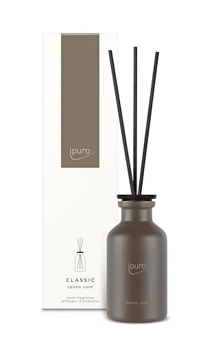 ipuro - Classic Raumduft Cuir - 75ml | Raumerfrischer mit Zitrusnoten, Vanille, Leder & dunklen Hölzer - Duft | Diffuser mit Stäbchen | Sinnlicher Lufterfrischer für die Wohnung