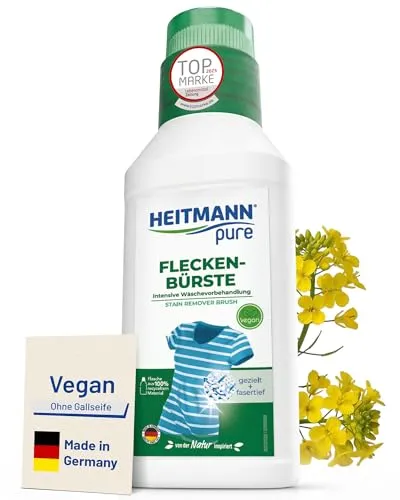 Heitmann Gallseife mit Fleck-Bürste 250ml - Waschmittel mit praktischer Fleck-Bürste zur intensiven Fleckenbehandlung für alle waschbaren Textilien, auch empfindliche Kleidung. Entfernt Schmutz bis in die Fasern, ideal für Buntes und Weißes.
