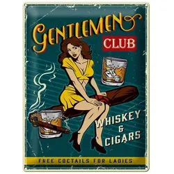 Femer GmbH Metallschild Spruch 30x40 cm Gentlemen whiskey and cigars club, (1 St), gewölbte Oberfläche, abgerundete Ecken, umgeschlagene Kanten