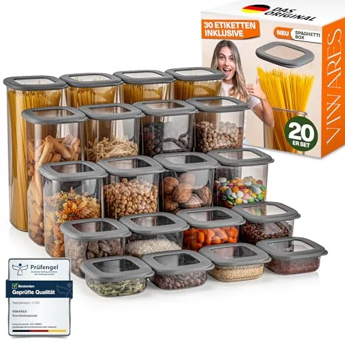 Viwares 20er Set Luftdichte Vorratsdosen mit Deckel - BPA-frei - Praktisches Set von 20 luftdichten Vorratsdosen für trockene Lebensmittel. Ideal zur Aufbewahrung von Mehl, Müsli und Gewürzen. Stapelbar und transparent für einfache Organisation in der Küche.