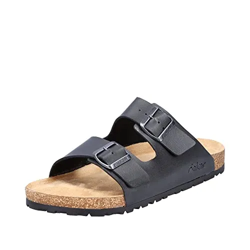 RIEKER Herren Pantolette Gr. 43, schwarz - Herren-Pantoletten aus Lederimitat mit zwei verstellbaren Schnallen, ideal für den Sommer und optimalen Tragekomfort.