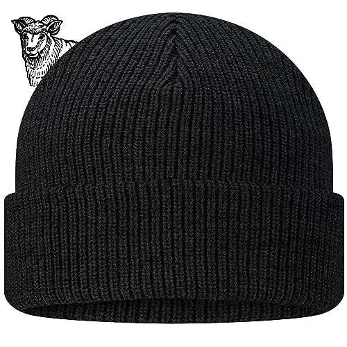 TODO Merino Mütze Herren Beanie Damen, Warm, Weich, Bequem. Wollmütze für kalte Tage, Alltag, Outdoor, Fisherman (Merino 50%, Schwarz)