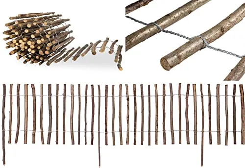 Staketenzaun aus Haselnuss mit Rinde – 35 cm hoch, 500 cm lang - Praktischer Staketenzaun für Gartenabgrenzungen! Hergestellt aus hochwertigem Haselnuss-Holz, bietet er eine natürliche Optik und ist langlebig. Ideal für Beete, Grundstücke und als Kletterhilfe.