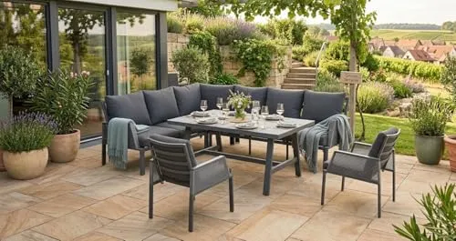 Primaster Gartenmöbel-Set Girona für 8 Personen - Wetterfestes Lounge Set aus Aluminium und Sicherheitsglas, ideal für gesellige Abende im Garten oder auf der Terrasse.