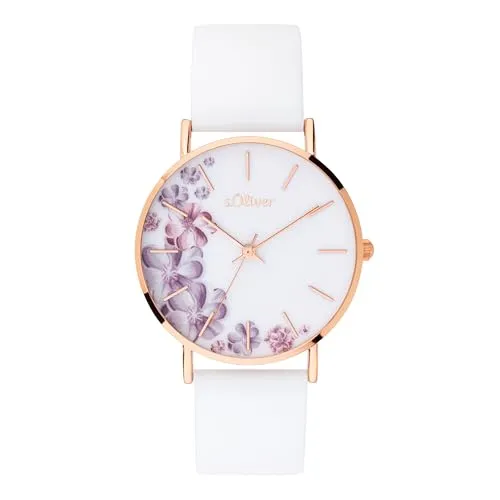 s.Oliver Quarzuhr mit Blüten-Print - Diese sportliche Armbanduhr überzeugt mit einem einzigartigen Blüten-Print und einem bequemen Silikonarmband für optimalen Tragekomfort im Alltag.
