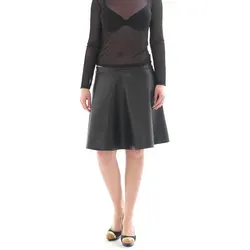 YESET Minirock Rock Knielang schwingend Lack-Leder-Optik fleece innen swing skirt sch Kunstleder Optik schwarz L