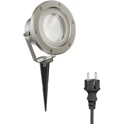 ledscom.de LED Gartenstrahler BULA mit Erdspieß – Edelstahl, warm-weiß, 10,063W - Gestalten Sie Ihre Außenbereiche mit dem stilvollen LED Gartenstrahler BULA. Flexibel einsetzbar, schwenkbarer Lampenkopf und wetterfest – ideal für eine individuelle Lichtgestaltung im Garten.