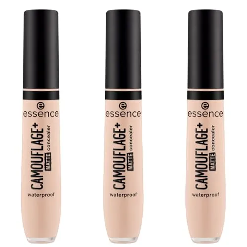essence CAMOUFLAGE+ MATTE concealer, Nr. 20, Nude, langanhaltend, mattierend, abdeckend, matt, vegan, ölfrei, ohne Parabene, ohne Mikroplastikpartikel, 3er Pack (3x8ml)