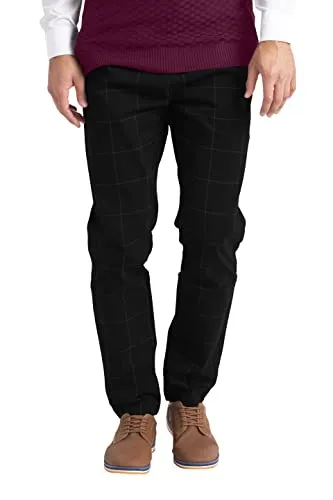 BlauerHafen Herren Formale Hose Karo-Muster Slim-fit Wrinkle-Resistant Flat-Front Retro Vintage Tailored Fit Smart Office Business Suit Chino Pant (Schwarz, 32W / 30L)