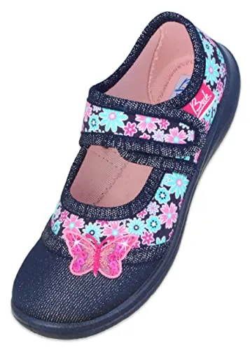 Beck Mädchen Beauty Hausschuh, Blau, 30 EU - Bequemer Hausschuh für Mädchen mit praktischem Klettverschluss, ideal für zuhause und sorgt für einen sicheren Halt.