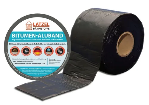 Latzel Dämmstoffe Dichtband Bitumen Aluband 200mm - Klebstoffe - Hochwertiges, selbstklebendes Bitumen Aluband für wasserdichtes Abkleben von Fugen, ideal für Dacheindeckungen und Außenanwendungen.