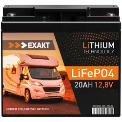 LiFePO4 20Ah 12V Akku - Hochleistungs Lithium Batterie für Solar und Boot - Solarenergie-Zubehör mit über 15000 Zyklen und einem Wirkungsgrad von >98%, ideal für Boote, Wohnmobile und Camping.