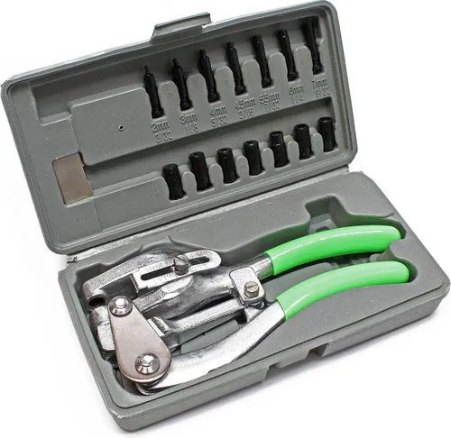 Wiltec Lochzange Set 16 TLG - Profi-Set für präzises Stanzen - Locher Set mit 16 Teilen, ideal für die Blechbearbeitung in Metall, Aluminium und Stahl. Einhandbedienung und robuster Koffer für einfachen Transport und Schutz.