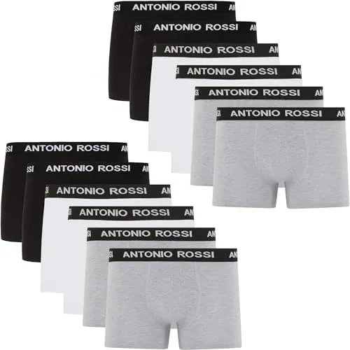 ANTONIO ROSSI Herren (12er-pack) Herren-boxer-hipster Fitted Boxer Hipsters, Schwarz, Grau, Weiß, L EU