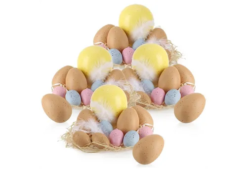 com-four Osterei Set (44 St) - Bunte Deko-Ostereier im Wachtelei-Design, ideal für kreative Frühlingsdekorationen und festliche Anlässe.