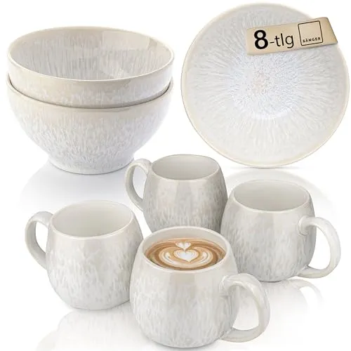 Sänger Frühstücksset, 8-teilig, Keramik, handgemacht - Entdecken Sie das handgefertigte Sänger Frühstücksset mit 4 Schalen und 4 Cappuccinobechern. Ideal für Müsli, Porridge und Getränke. Spülmaschinen- und mikrowellengeeignet – perfekt für den täglichen Gebrauch!