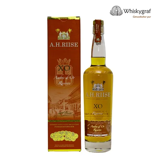 A.H.RIISE X.O. AMBRE D'OR RESERVE RUM 42% vol - Premium Rum aus Dänemark mit 42% Alkoholgehalt, perfekt für Genießer und Cocktails. Hochwertige Melasse und edle Aromen in einer stilvollen 0,7L Flasche.