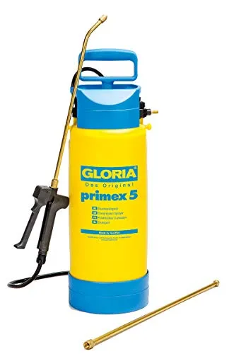 Gloria Haus und Garten 000083.0000 Primex 5 - 5L Drucksprühgerät mit Anschlussventil für automatischen Druckaufbau, ideal für Pflanzenpflege und schwer erreichbare Stellen