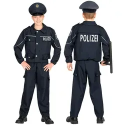Carnival Party 3tlg. Kostüm "Polizist" in Schwarz - 104 - Kostüm für Fasching, Karneval und Kostümpartys, bestehend aus Jacke, Hose und Cap mit verstärktem Schirm für einen authentischen Look.
