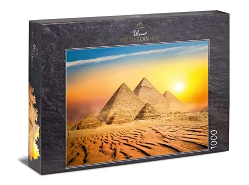 Ulmer Puzzleschmiede - Puzzle „Land der Pharaonen“ - Klassisches 1000 Teile Puzzle – malerisches Ägypten-Motiv mit den Pyramiden in der heißen Wüsten-Sonne