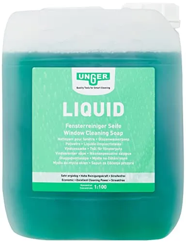 Unger FR500 Fensterreiniger Liquid Konzentrat 5 L - Glasreiniger für mühelose Entfernung von Schmutz, Fett und Nikotin. PH-neutral und ergiebig mit einem Mischungsverhältnis von 1:100. Ideal für streifenfreies Reinigen!