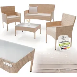 Juskys Polyrattan Gartenmöbel-Set Fort Myers – 4-teiliges Lounge-Set in Creme - Gemütliches 4-teiliges Gartenmöbel-Set für 4 Personen. Wetterbeständiges Polyrattan und pflegeleichte Kissenbezüge sorgen für stilvollen Komfort auf Balkon, Terrasse oder im Garten.