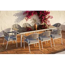 Villana Garten-Essgruppe - Essgruppen für stilvolles Outdoor-Dining, inklusive 8 bequemer Stühle mit ergonomischem Design und pflegeleichten Bezügen.