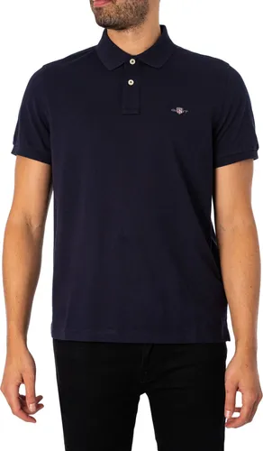 Gant Herren Reg Shield Pique Polohemd, Evening Blue, XL EU - Poloshirt für Herren mit normaler Passform, Flachstrickkragen und stilvoller grafischer Stickerei für einen eleganten Look.