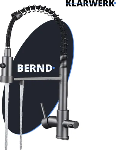 Bernd 3-Wege Küchenarmatur in Grau Titanfarben - Hochwertige Edelstahl Mischbatterie mit 360° drehbarer Brause, ideal für gefiltertes und Sprudelwasser – perfekt für jede moderne Küche.